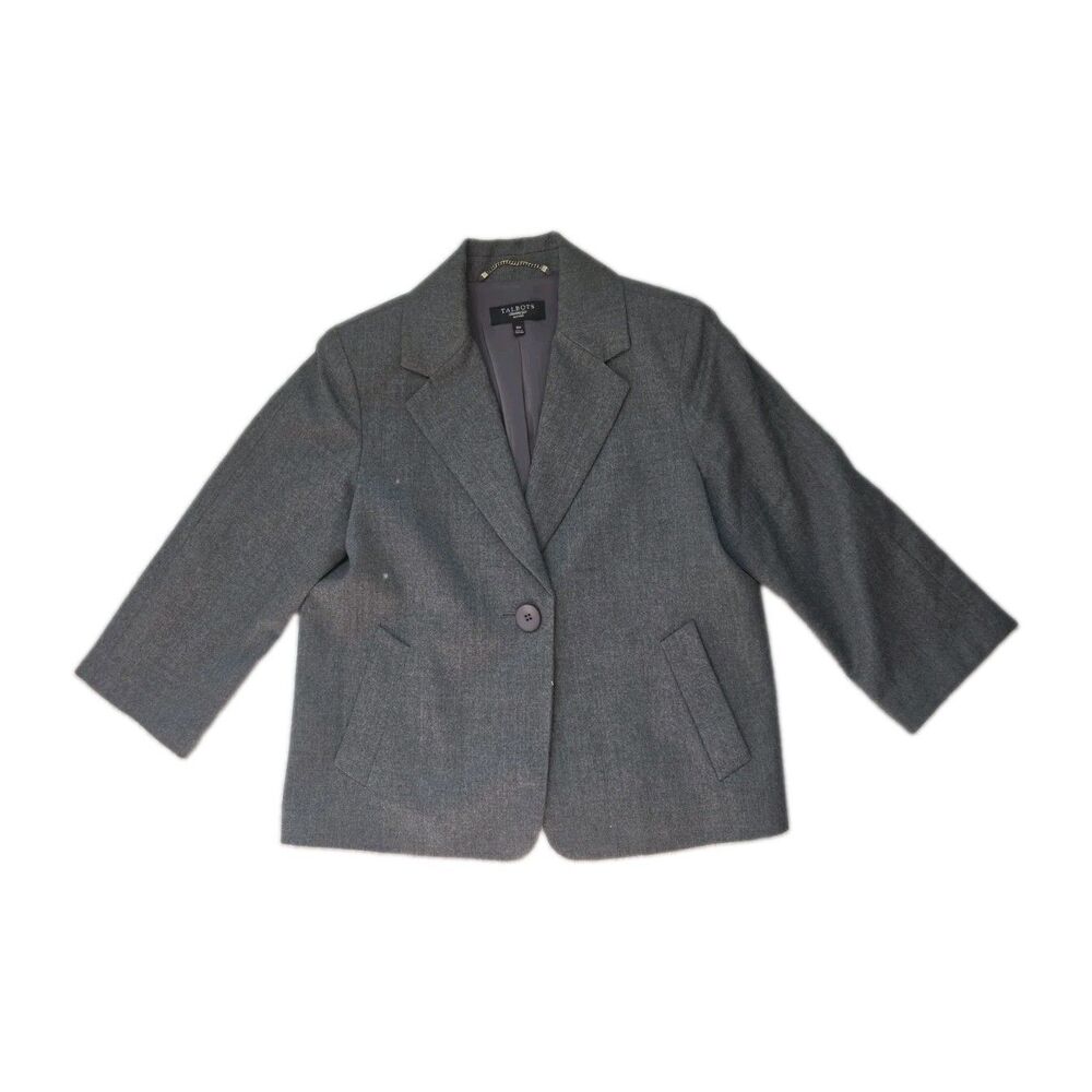 Talbots Petites Gray Wool Blend Blazer Jacket One Button Career Womens 10P EUC